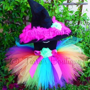 Witch Tutu Costume - Auriana, the Rainbow Witch - Custom Sewn 11&#39;&#39; Pixie Tutu & Witch Hat - perfect for Halloween