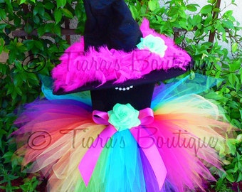 Witch Tutu Costume - Auriana, the Rainbow Witch - Custom Sewn 11'' Pixie Tutu & Witch Hat - perfect for Halloween