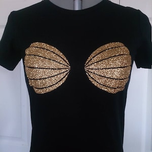 Seashell Shirt Mermaid Old Gold Glitter Mermaid Sea shell Bra Seashell Tank Top, Graphic T-shirt, Mermaid Shirt for Teens Juniors Women