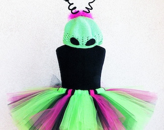 Alien Princess - Custom Sewn Alien Tutu Costume - Includes a tutu and beanie with antenna - size NB to girls size 12 - Perfect for Halloween