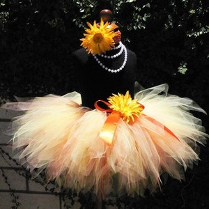 Yellow Tutu, Girls Tutu, Birthday Tutu Set, Yellow Orange Tutu, Sunburst, 11'' Pixie Tutu, Newborn Photo Prop Tutu, Baby Tutu, Peach Tutu image 1