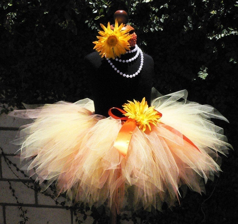 Yellow Tutu, Girls Tutu, Birthday Tutu Set, Yellow Orange Tutu, Sunburst, 11'' Pixie Tutu, Newborn Photo Prop Tutu, Baby Tutu, Peach Tutu image 1