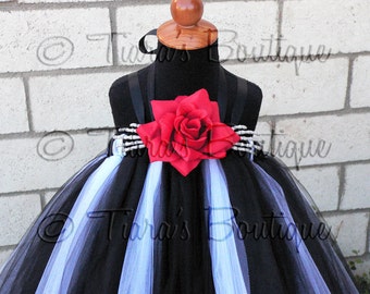 Nightmares - Custom Tutu Dress w/ Skeleton Hands Inspired by Jack Skellington - up to 30" long - sizes 2T up to 5T - MADE-To-Order