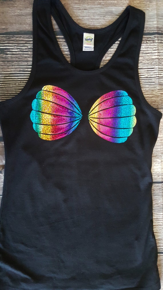 Mermaid Seashell Bra T Shirt Rainbow Mermaid Seashell Bra T Shirt Rainbow