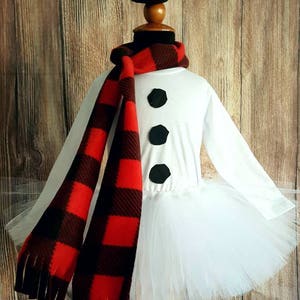 Snowman tutu set, girls snowman tutu costume, long sleeved shirt, less full tutu, red buffalo plaid scarf and mini top hat for girls image 4