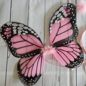 Pink Monarch Butterfly Wings Girls Halloween Costume - 15&quot;x13&quot; Pink Butterfly Wings and Butterfly Wand - Tutu and Antenna Not Included