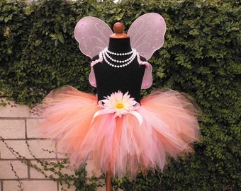Fairy Tutu Set, Girls Tutu Set, 11" Pixie Tutu and Fairy Wings, Tutu and Wings, Orange Blossoms, Baby Tutu Costume, Pink Tutu, Peach Tutu