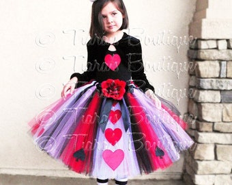 Queen of Hearts - A Tiara's Boutique Original Design - Custom Sewn Tutu - Up to 20'' long - Girls sizes 9 to 12