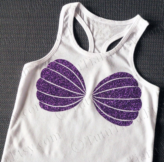Mermaid Shirt, Purple Glitter Mermaid Seashell Bra Tank Top