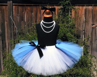 Adult Tutu, Alice Tutu Skirt, Halloween Tutu, Alice Tutu, Teen Tutu, Tutu Skirt, Costume Tutu, Black White Blue Tutu, 15" long
