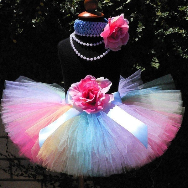 Pastel Rainbow Girls Tutu - What Dreams Are Made Of - 8" Tutu and Flower Headband Set