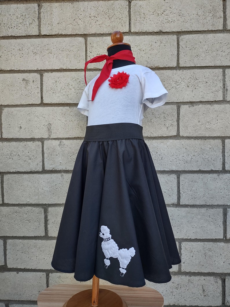 Retro 50's Sock Hop Black Circle Skirt with White Poodle Black and White Poodle Skirt for Girls and Babies image 9