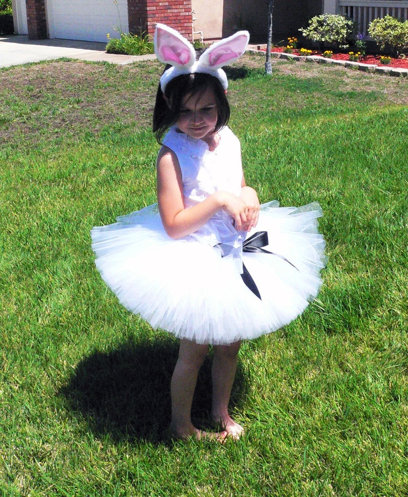 White Sewn Tutu with Bunny Ears and Tail WHITE RABBIT 3 Piece Bunny Tutu Set Custom SEWN 10 Tutu Costume sizes newborn to 5T image 2