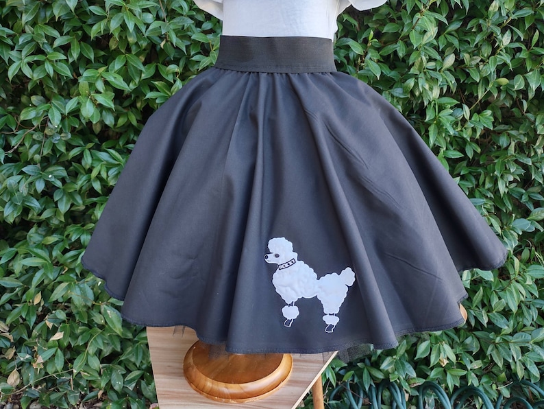 Retro 50's Sock Hop Black Circle Skirt with White Poodle Black and White Poodle Skirt for Girls and Babies image 4