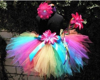 Girls Tutu Set, Tutu Wand and Headband Set, Girls Tutu, Birthday Outfit, Birthday Tutu, Rainbow Tutu, Rainbow Tutu Set,