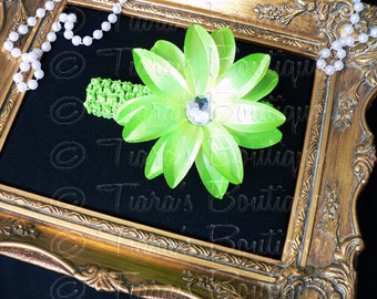 Green Headband Photo Prop for Girls and Babies - Lime Green Lily Headband - Flower Headband Made to Match Your Tutu