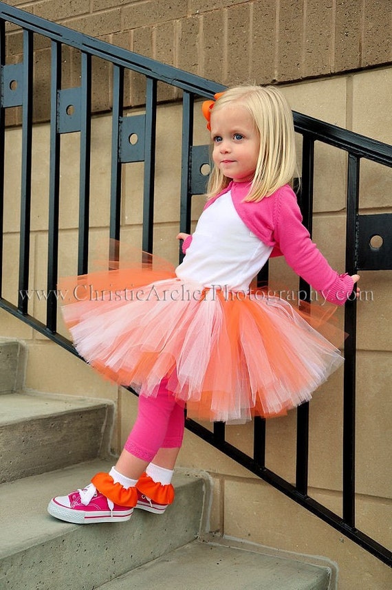 up to 10 long Custom SEWN tutu Orange White Tutu Tangerine Dreams sizes up to 5T