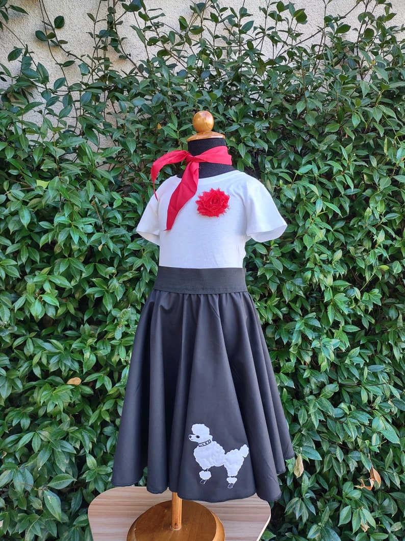 Retro 50's Sock Hop Black Circle Skirt with White Poodle Black and White Poodle Skirt for Girls and Babies image 5