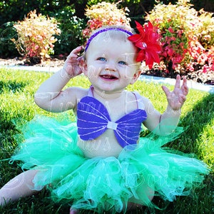 Girls Mermaid Tutu Set, Mermaid Tutu, Toddler Tutu Girls Tutu 8&quot; Pixie Tutu, Mermaid Costume, Sea Shell Seashell Bra Top, Mermaid Tutu