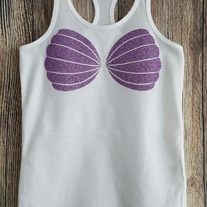 Diy Mermaid Shirt, Mermaid Seashell Bra, 1 set of Sea Shells, Lavender Purple Glitter Iron-On image 8