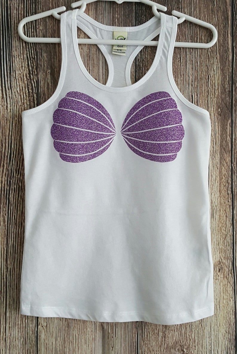 Diy Mermaid Shirt, Mermaid Seashell Bra, 1 set of Sea Shells, Lavender Purple Glitter Iron-On image 8