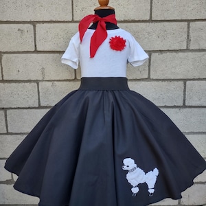 Retro 50's Sock Hop Black Circle Skirt with White Poodle Black and White Poodle Skirt for Girls and Babies image 1