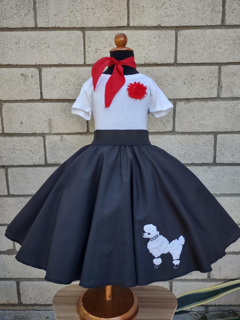 Retro 50's Sock Hop Black Circle Skirt with White Poodle Black and White Poodle Skirt for Girls and Babies image 1