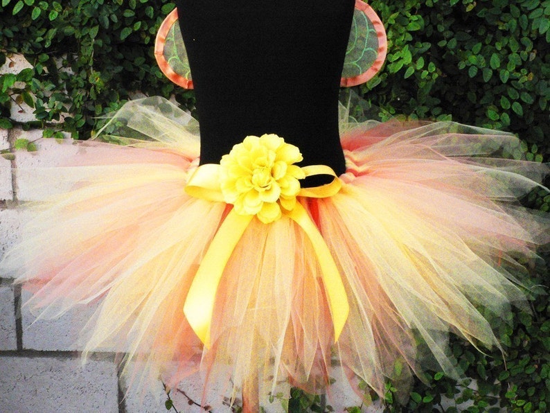 Yellow Tutu, Girls Tutu, Birthday Tutu Set, Yellow Orange Tutu, Sunburst, 11'' Pixie Tutu, Newborn Photo Prop Tutu, Baby Tutu, Peach Tutu image 3