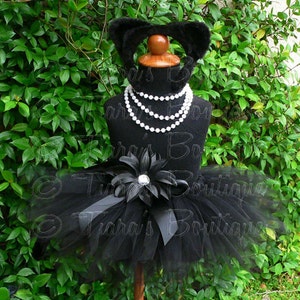 Midnight - Black Cat Tutu Costume Set - Sewn 8" pixie tutu, kitty ears headband, removable tail - newborn up to 12 months