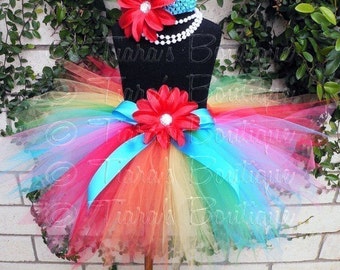 Girls Rainbow Birthday Tutu, Dancing Rainbow Tutu, Custom Sewn Pixie Tutu, Red Orange Yellow Green Blue Pink, Photo Prop Tutu