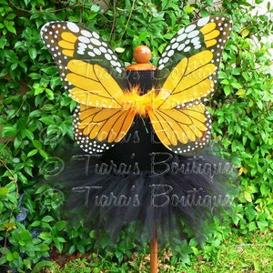 Toddler, Girls Halloween Costume - Sewn Black 11&#39;&#39; Pixie Tutu & 15&quot;x13&quot; Orange Monarch Butterfly Wings
