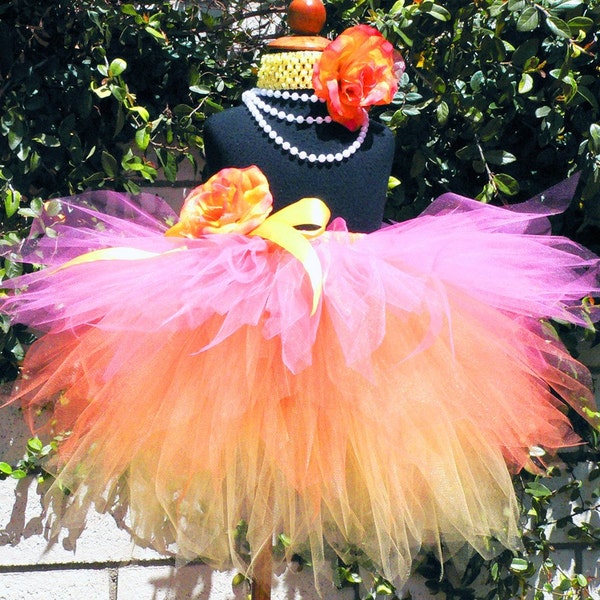 Sewn Tutu - Pink Orange Yellow Layered Tutu - Custom 3 Tiered Pixie Tutu - SUMMER SUNSETS - sizes newborn up to 5T