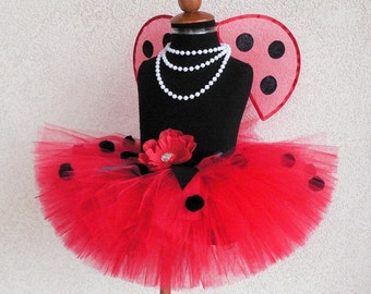 Ladybug Tutu - Red Tutu & Wings Set - Lucky Ladybug - Infant Toddler Ladybug Wings and 8" Tutu Set - newborn to 24 months - Birthday Tutu