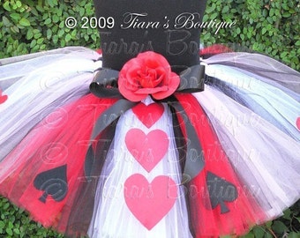 Queen of Hearts Tutu, Red Black White Tutu w/ Hearts, A Tiara's Boutique Original Design, Custom Sewn Birthday Tutu for Girls Babies Tweens