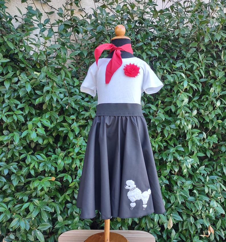 Retro 50's Sock Hop Black Circle Skirt with White Poodle Black and White Poodle Skirt for Girls and Babies image 6