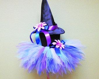 Witch Tutu Halloween Costume - Rayla Witch - Custom Sewn 11'' Pixie Tutu & Witch Hat - perfect for Halloween