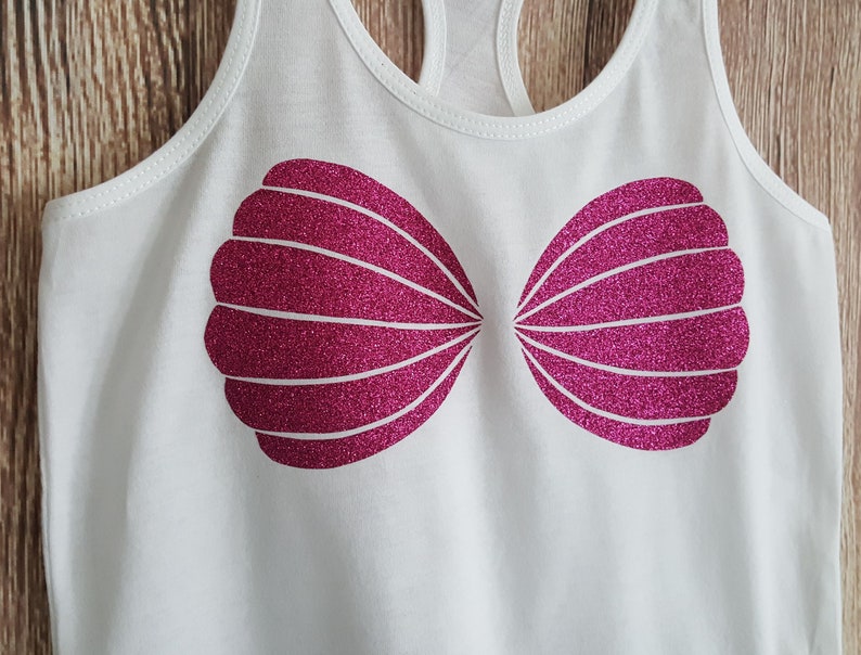 Diy Mermaid Shirt, Mermaid Seashell Bra, 1 set of Sea Shells, Lavender Purple Glitter Iron-On image 5