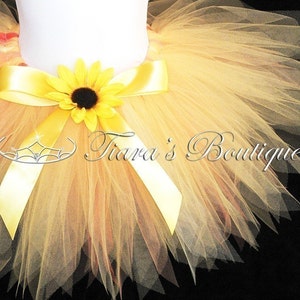 Yellow Tutu, Girls Tutu, Birthday Tutu Set, Yellow Orange Tutu, Sunburst, 11'' Pixie Tutu, Newborn Photo Prop Tutu, Baby Tutu, Peach Tutu image 2