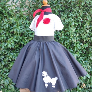 Retro 50's Sock Hop Black Circle Skirt with White Poodle Black and White Poodle Skirt for Girls and Babies image 3