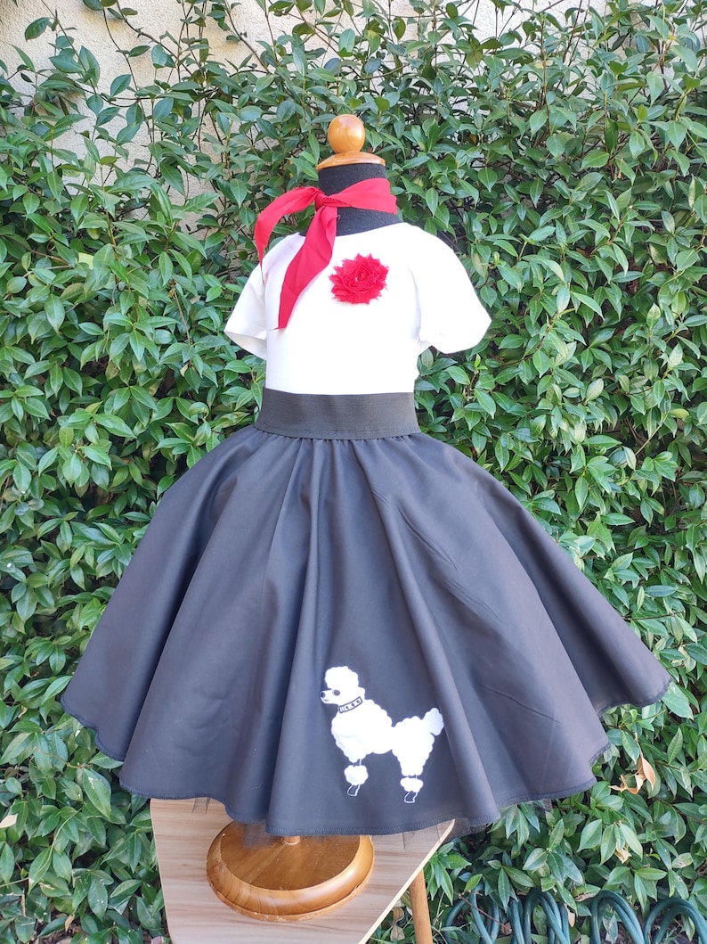 Retro 50's Sock Hop Black Circle Skirt with White Poodle Black and White Poodle Skirt for Girls and Babies image 3
