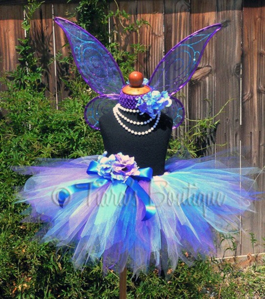 Rayla Pixie Custom Pixie Wings and 11'' SEWN Pixie Tutu, Blue