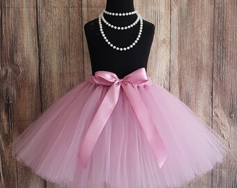 Flower Girl Tutu Wedding Tutu Long Tutu Skirt Girls Tutu Toddler Tutu Less Full Pink Tutu Mauve Tutu Up to 20" Tutu Christmas Skirt