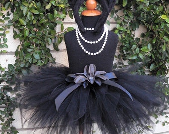 Midnight - Black Cat Tutu Costume Set - Sewn 11'' pixie tutu, black kitty ears headband, removable tail - newborn up to 5T