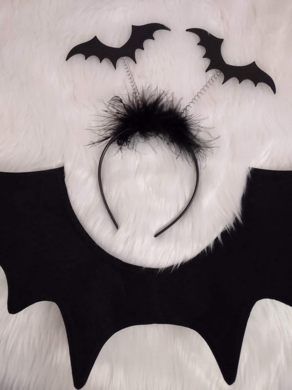Halloween costume Black Bats and feathers with black headband Large Black Bat Wings With Headband Costume Set, for Adults  main image 4