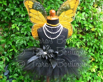 Baby, Toddler Halloween Costume - Sewn Black 8'' Pixie Tutu & Orange Monarch Butterfly Wings - 15" x 13" Monarch Wings