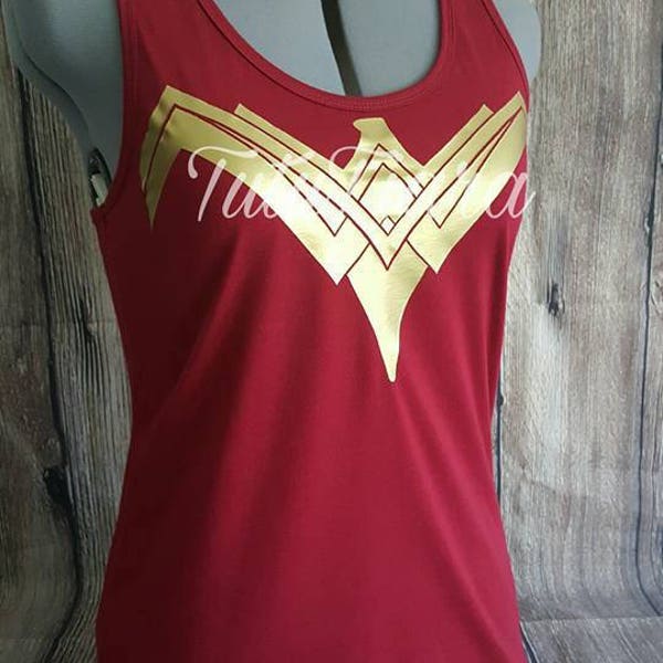 Superhero Woman Costume Shirt, Super Hero Woman Breastplate Emblem Gold Maroon Shirt