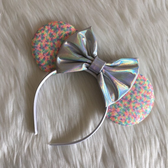 Multicolor Sequin Mouse Ears Headband with Bow Disney Park Sparkle Minnie Mickey Ears Rainbow Star Confetti  main image 2