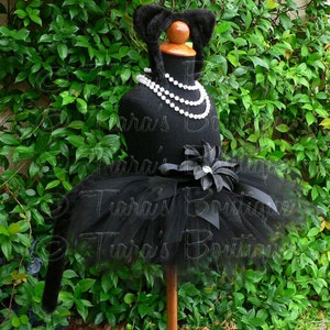 Midnight - Black Cat Tutu Costume Set - Sewn 8" pixie tutu, black kitty ears headband, removable tail - newborn up to 12 months