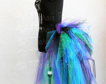 Peacock Pixie Bustle - Women's Custom Sewn 3 Tiered Pixie Tutu Bustle - Up to 30 inches in length