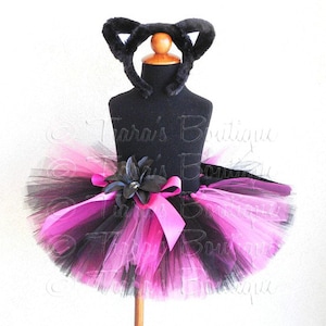 Black Pink Tutu Costume Set, Cat Tutu Halloween Costume, Ballerina Kitty, Custom Sewn Tutu, Cat Ears Headband and Cat Tail